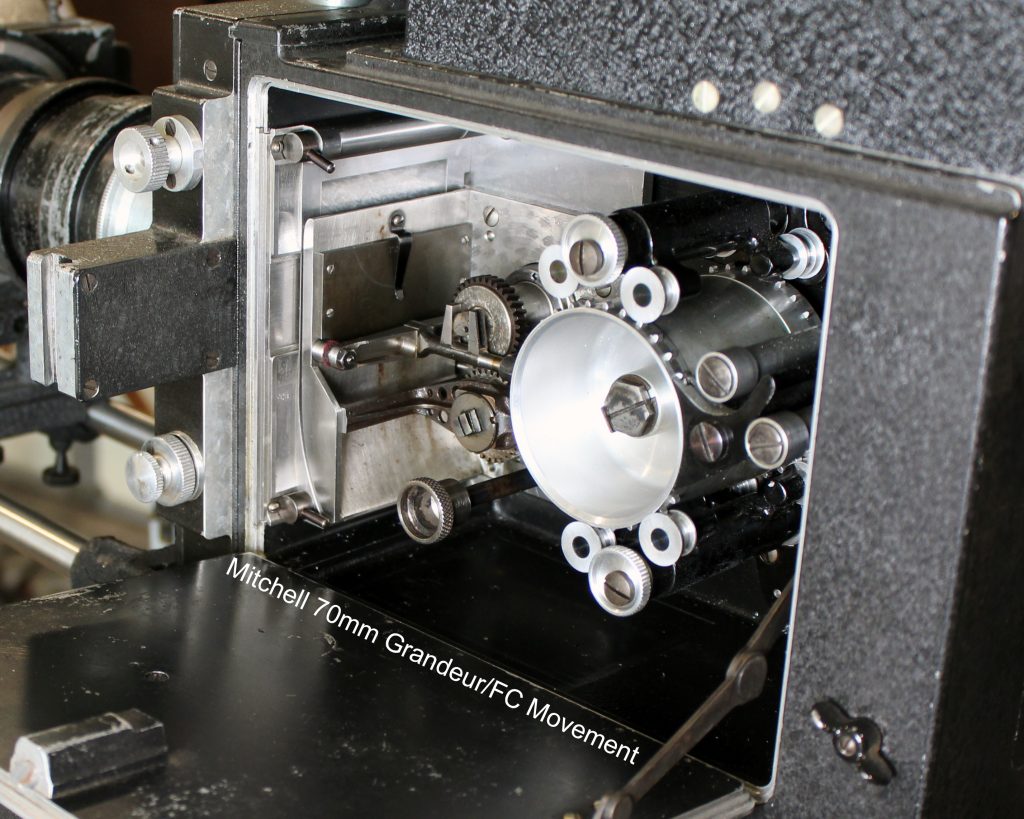 A view of the internal workings of a 70mm Mitchell FC Grandeur camera, sn. 8