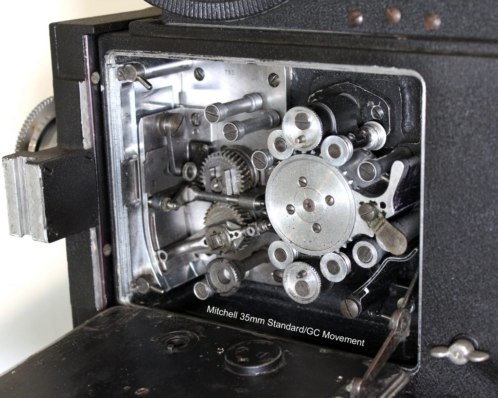 A view of the internal workings of a 35mm Mitchell Standard/GC camera, sn. 763