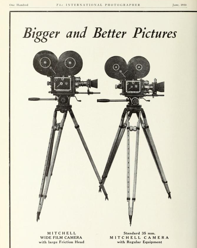 Comparrison between a Mitchell FC 70mm camera and a Mitchell Standard 35mm camera from "The International Photographer" June 1930