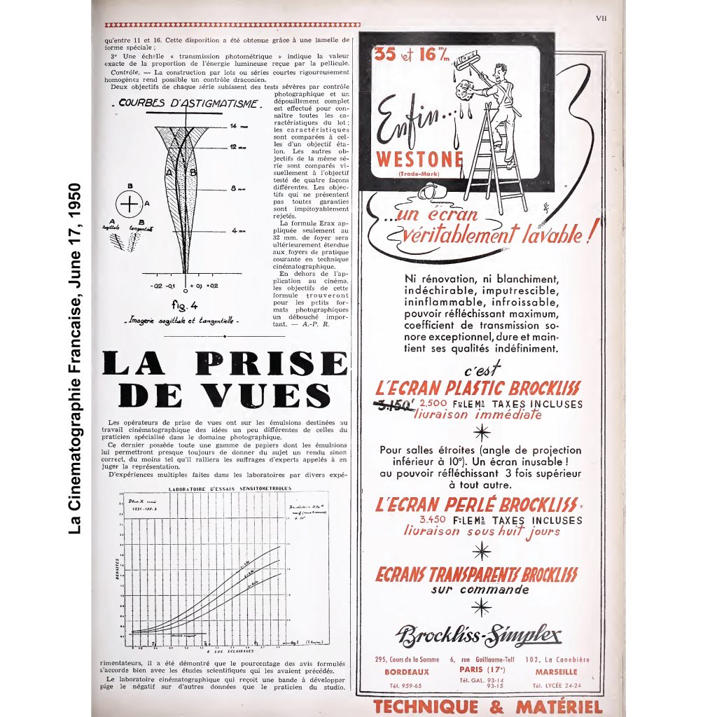 La Cinematographis Francaise June 1950- Kinoptik Erax article, pg. 2