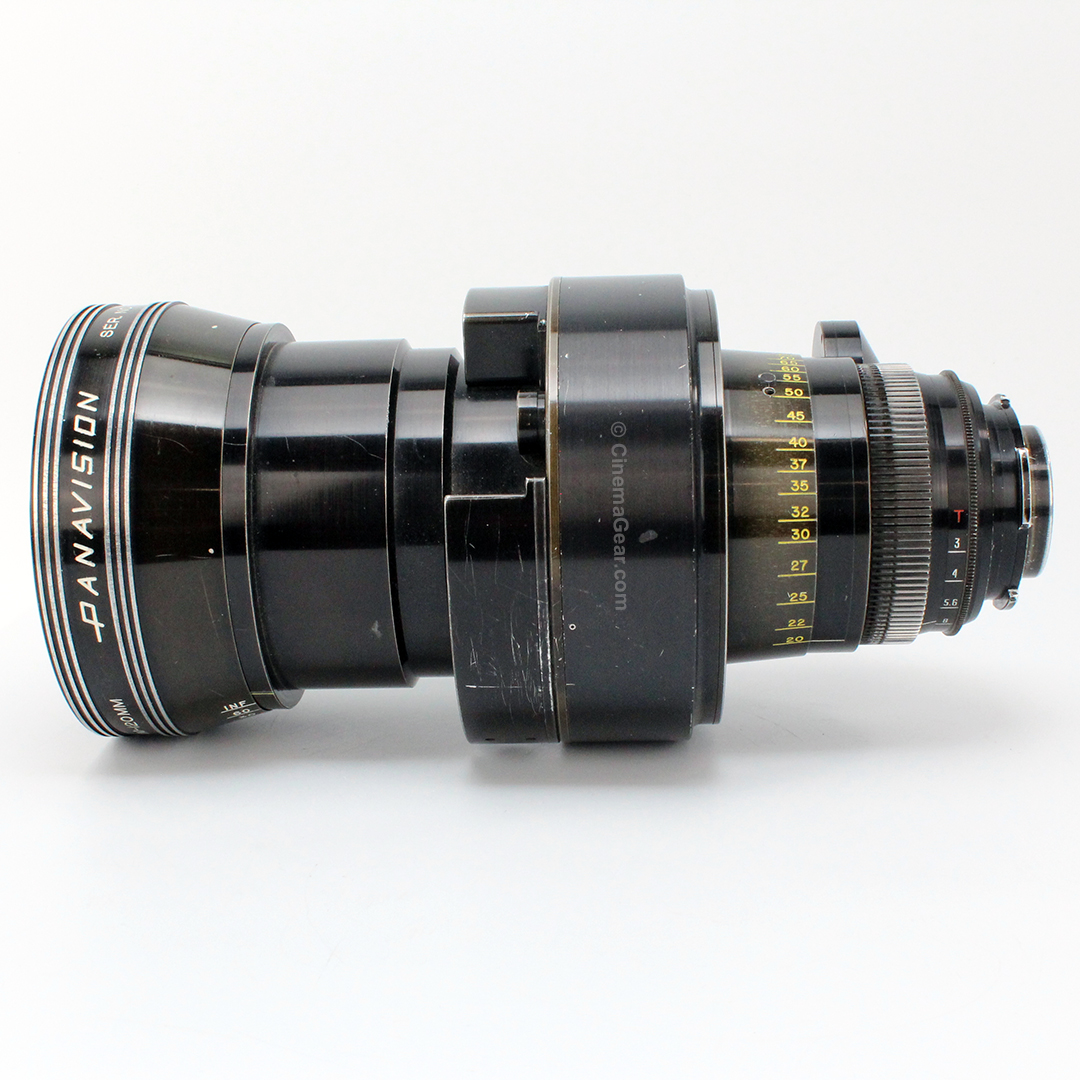 Panavision 20-120mm T3 zoom lens in Panavision mount with focus control and integrated zoom motor