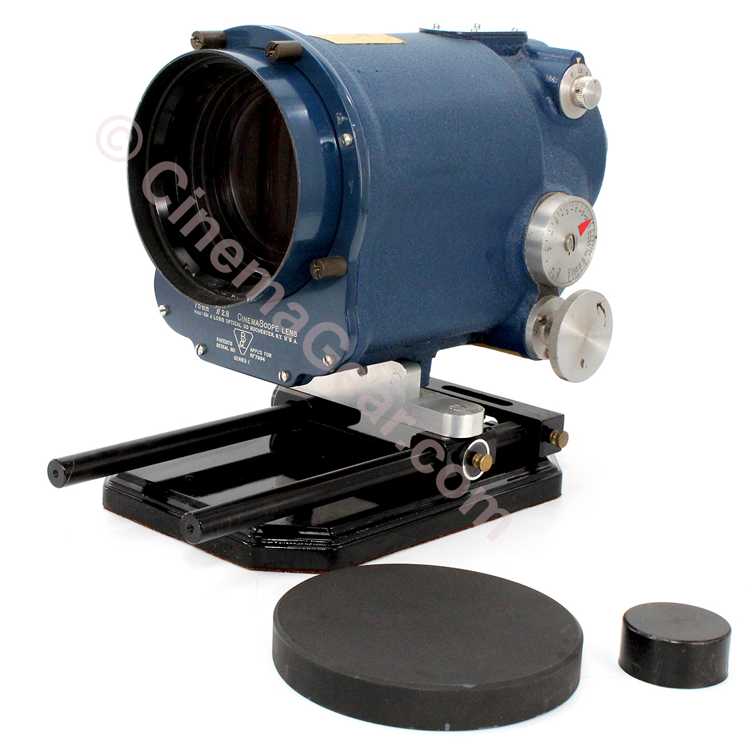 CinemaScope 75mm blue series lens on display base