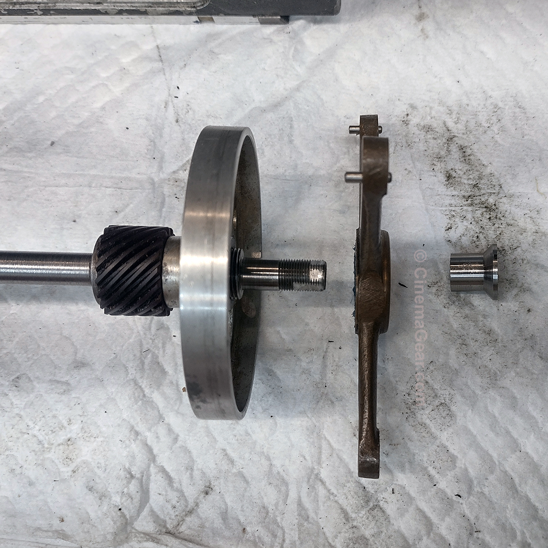 View of the rear shutter shaft bearing assembly and how it is supposed to thread together.