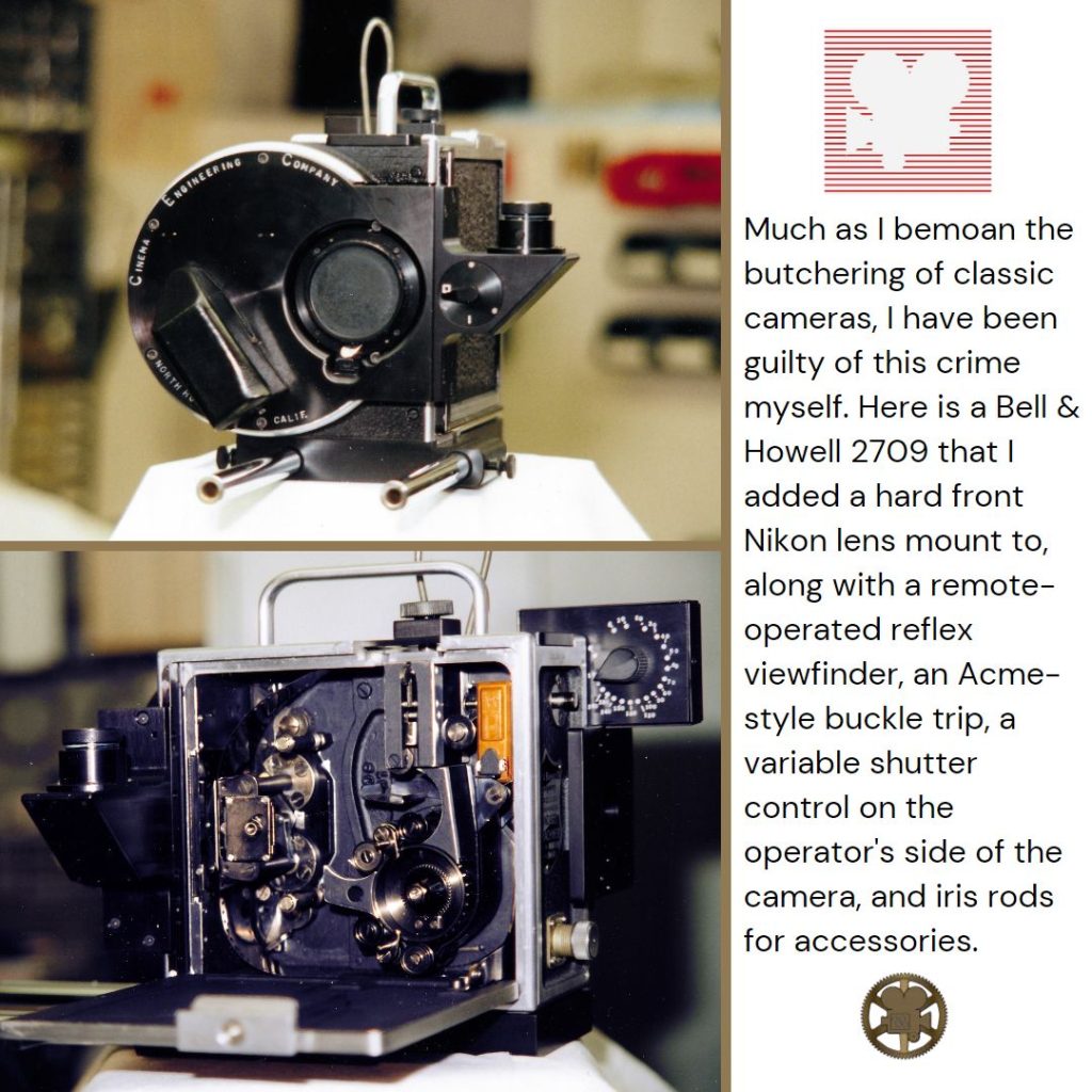 Two views of a Bell & Howell 2709 with a Nikon lens hard front.