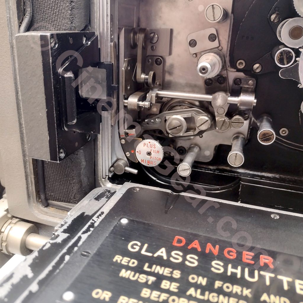 The ground glass and movement in shooting position on the Mitchell 205