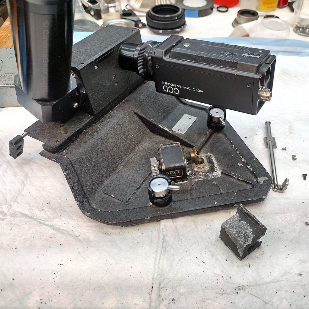 Repairing the counter assembly and viewfinder on the Mitchell VistaVision Butteryfly camera