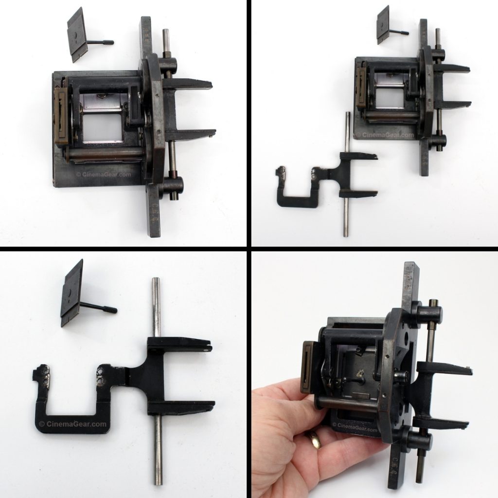 Acme style Unit "I" Shuttle movement with a removable pressure plate and u-shaped rotoscope style pull-down from a 35mm Acme motion picture camera
