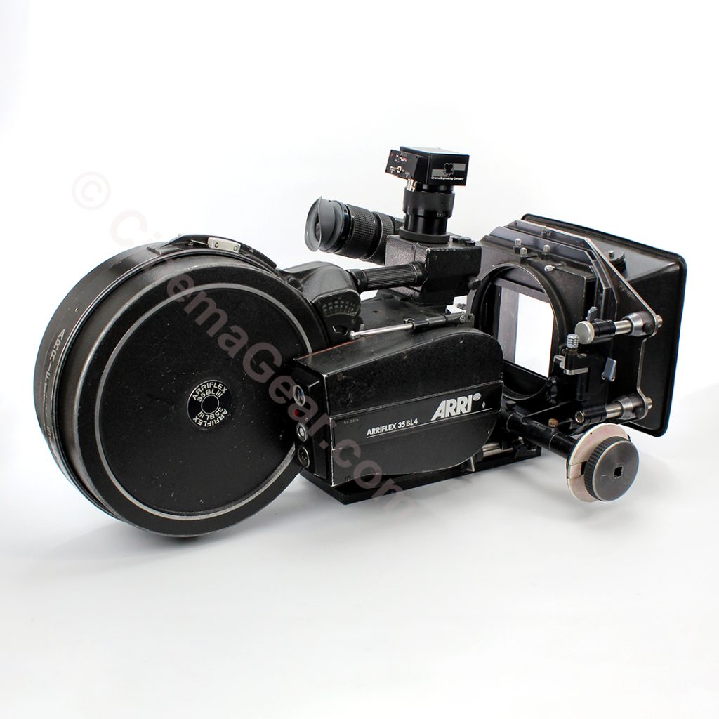 Arriflex 35 BL 4S 35mm motion picture film camera with 1000' magazine, two-stage swing away matte box, extension eyepiece, drop-in follow focus, and video tap