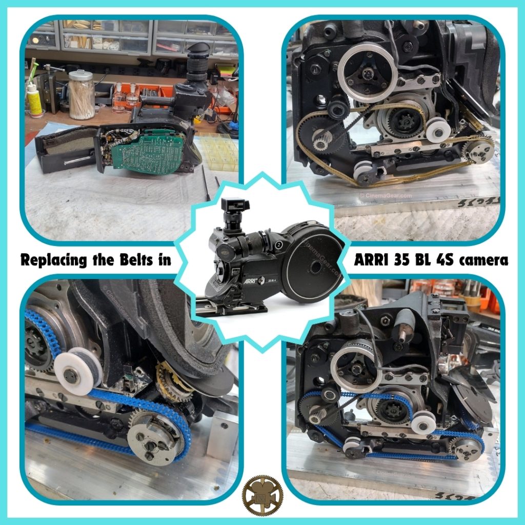 Replacing the main and shutter drive belts in an ARRI 35 BL 4S motion picture camera