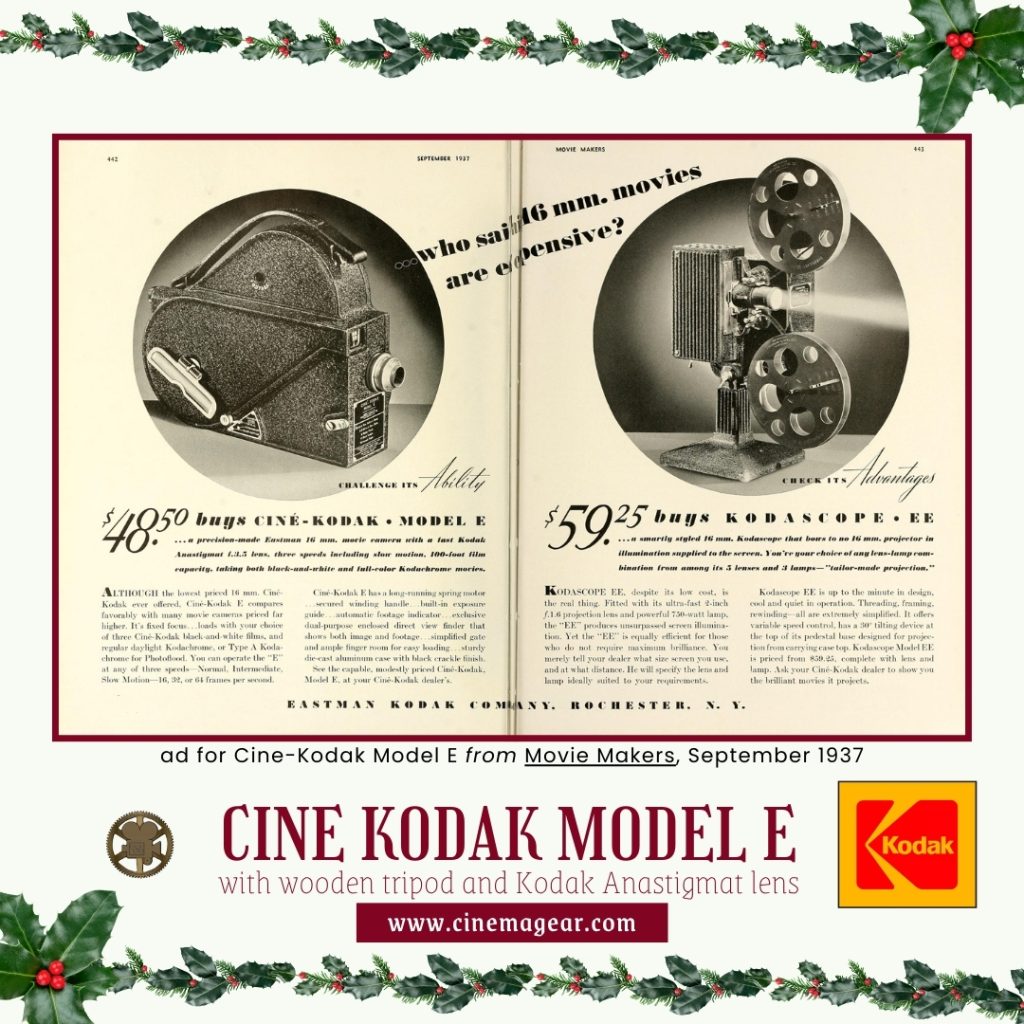 Cine-Kodak Model E 16mm motion picture film camera with wooden tripod