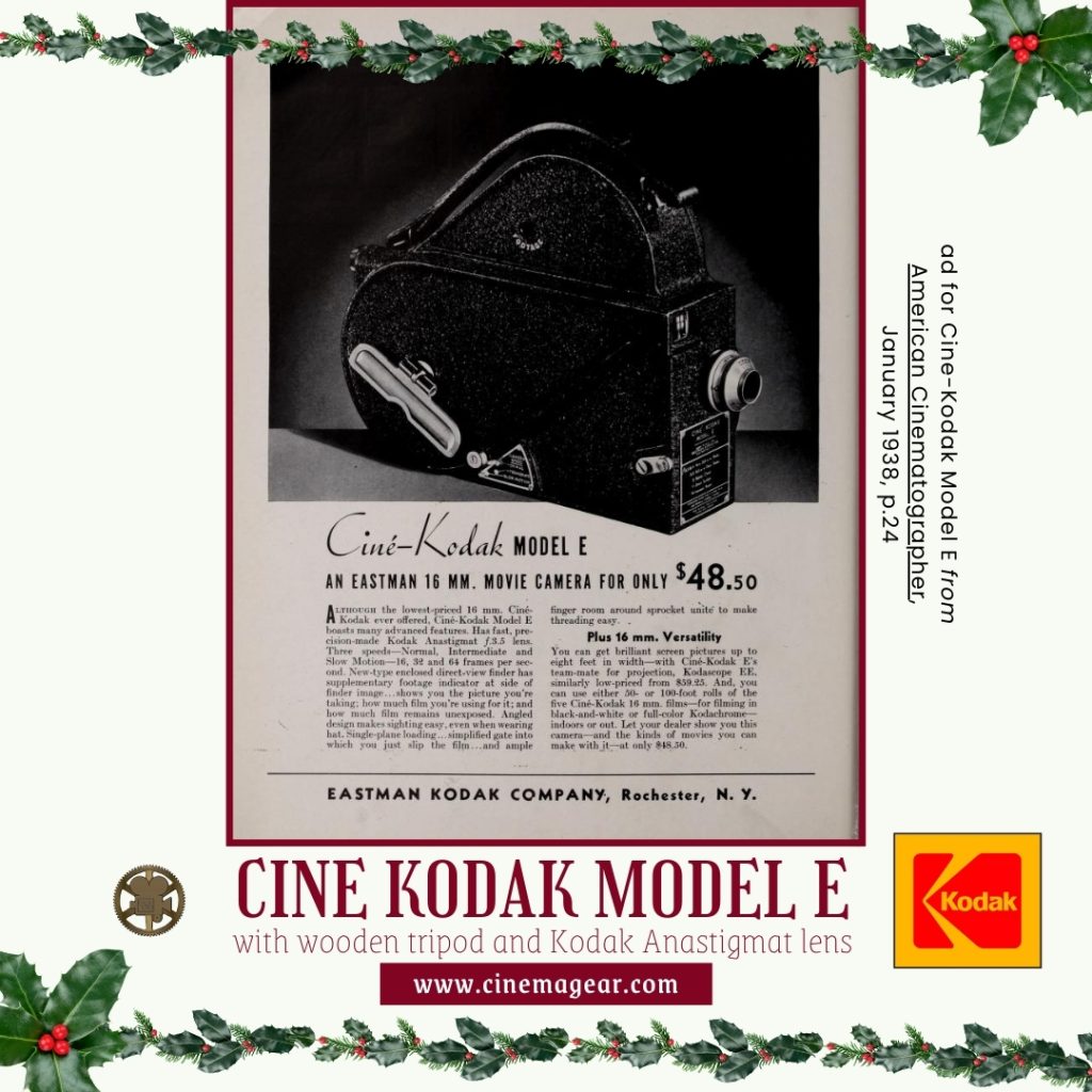 Cine-Kodak Model E 16mm motion picture film camera with wooden tripod