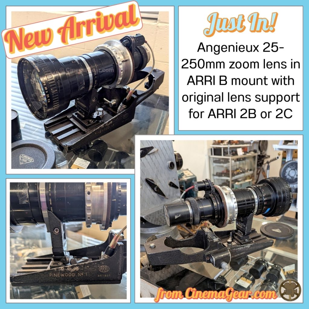 Angenieux 25-250mm zoom lens in ARRI B mount with an original ARRI lens support for an ARRI 2B or 2C