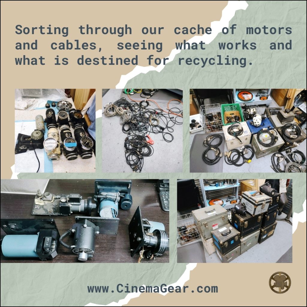 A collection of motors from various makers for 35mm and 16mm motion picture film cameras.