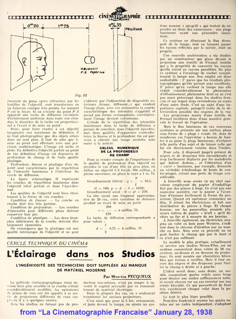 Article from the French journal "La Cinematographie Francaise" from January 28, 1938 that discusses the Kinoptik Apochromat lenses