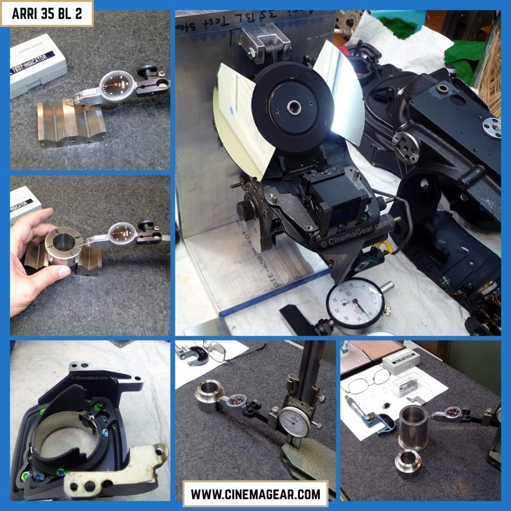 Repairs continue on the ARRI 35 BL2 camera, focusing on the flange focal depth and repairing one of the lens locks