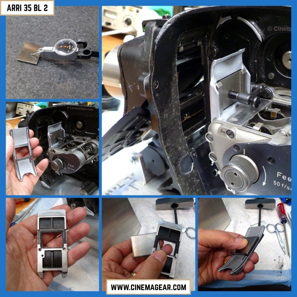 Repairs continue on the ARRI 35 BL2 camera, focusing on the flange focal depth and repairing one of the lens locks