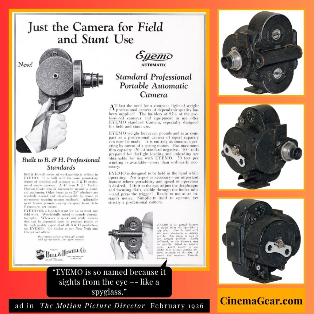 February 1926 ad from "The Motion Picture Director" for the new Bell & Howell Eyemo Standard Professional Portable Automatic Camera