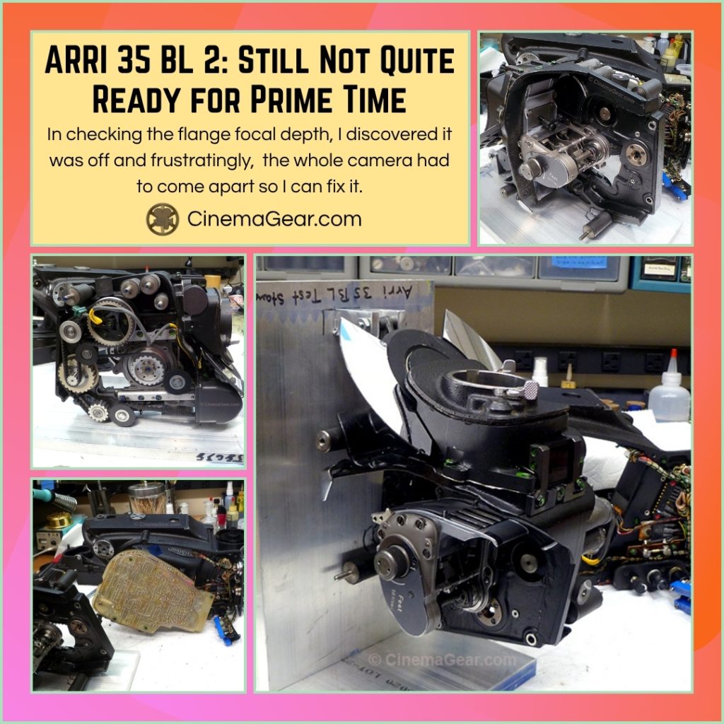 An ARRI 35 BL2 35mm film camera in various states of disassembly