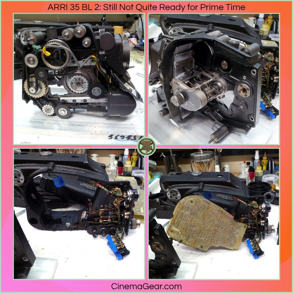 An ARRI 35 BL2 35mm film camera in various states of disassembly