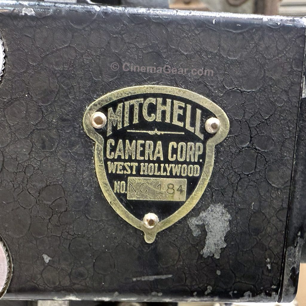 A close-up of the Mitchell badge identifying the serial number of the camera, #184