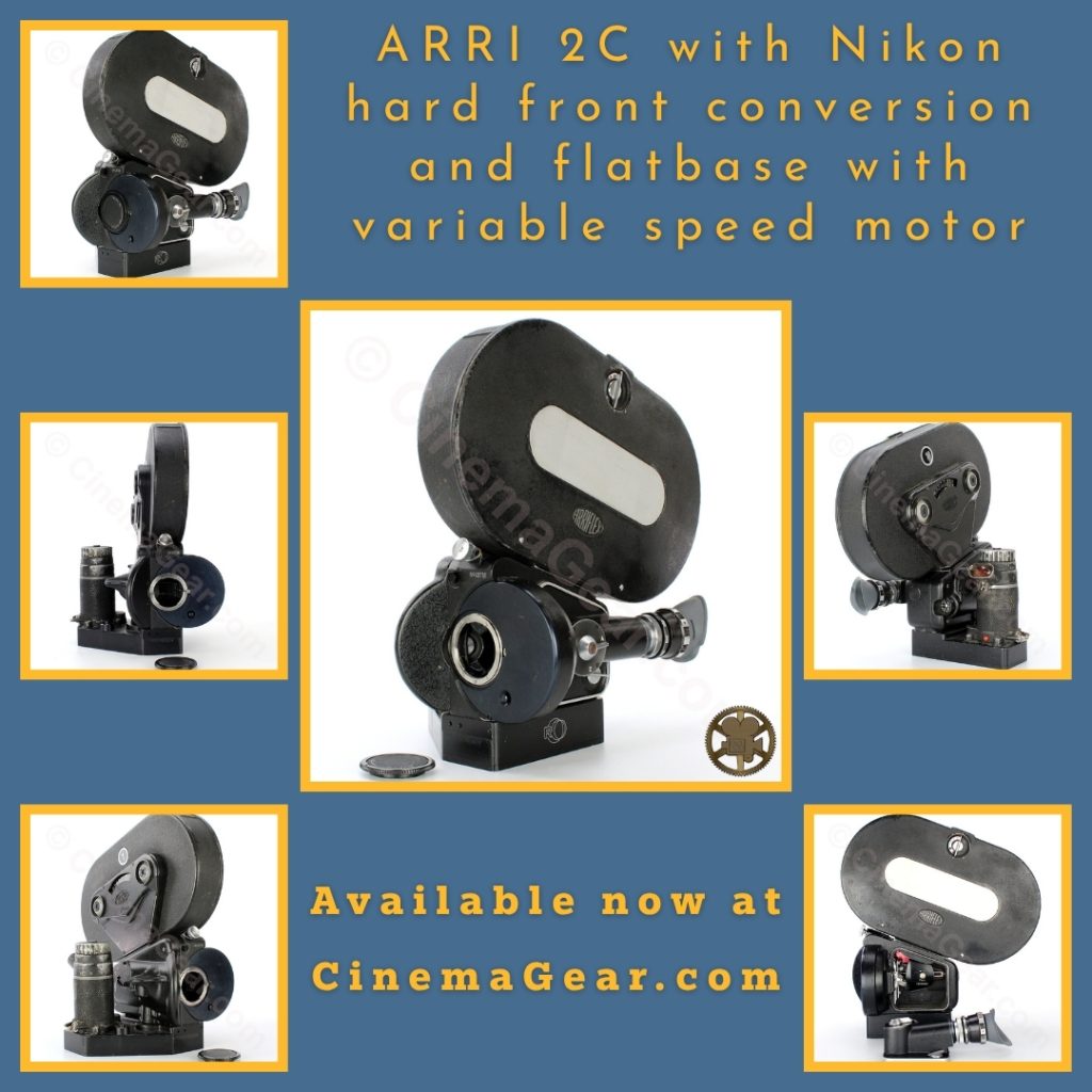 Arriflex 35 II C with Nikon hard front conversion, flatbase with variable speed motor, and 400’ magazine