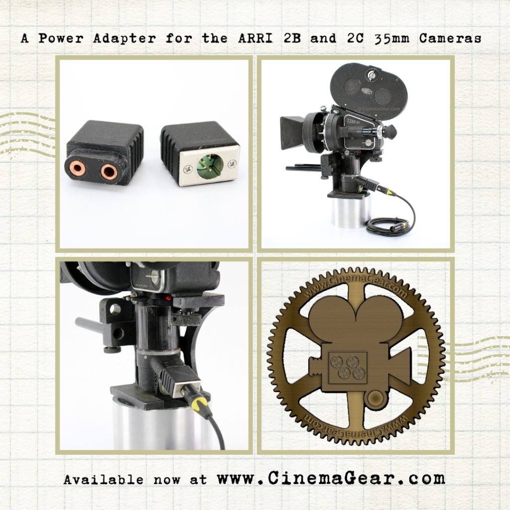 A power adapter for the ARRI 2B and 2C 35mm cameras designed and printed in-house at CinemaGear.com