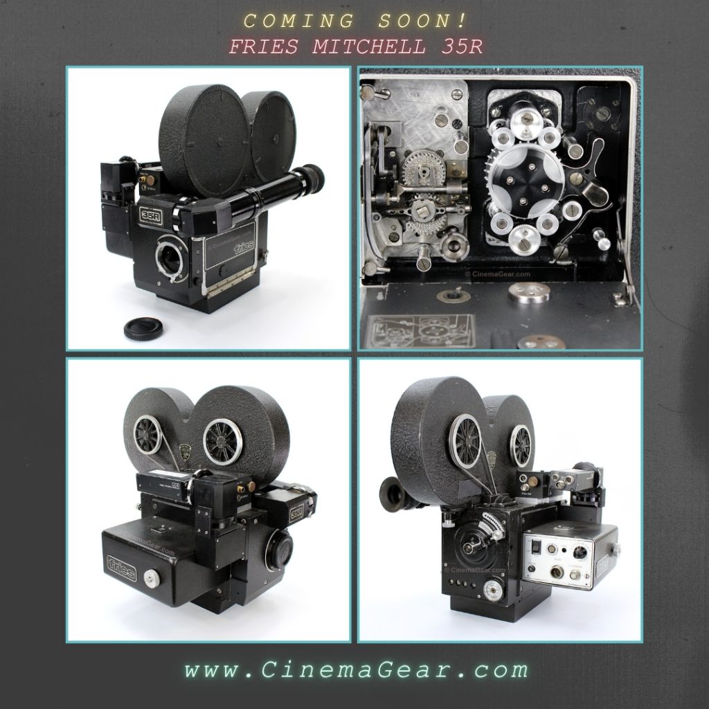 A quartet of Fries Mitchell 35R and 35R3 motion picture film cameras, shown from various angles