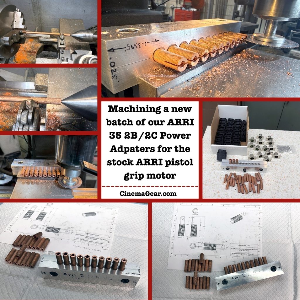 Machining a new batch of our ARRI 35 2B and 2C power adapters for the stock ARRI pistol grip motor