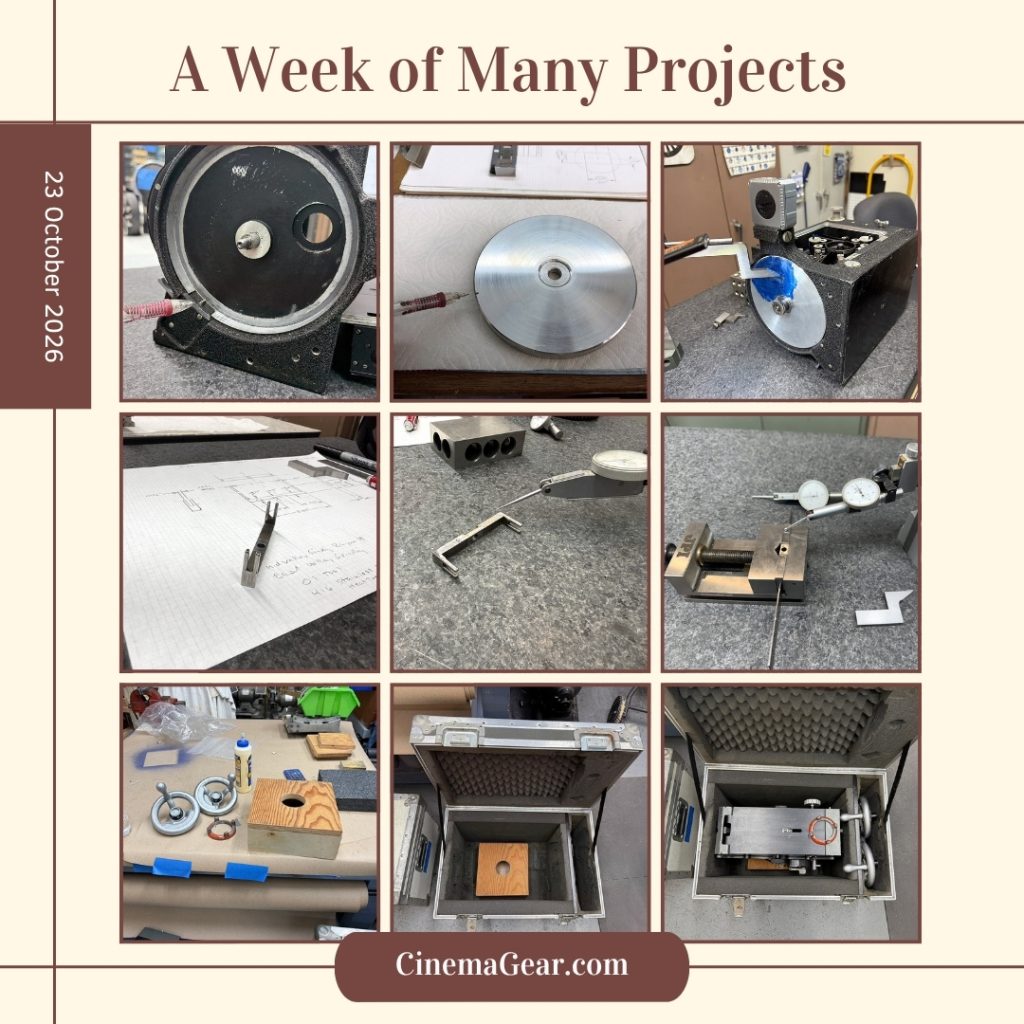 An overview of the three projects we worked on this week - making a replacement turret for a Mitchell 16 Pro camera, repairing a Fries 15-perf camera movement, and making case inserts for a Mitchell Geared Head.