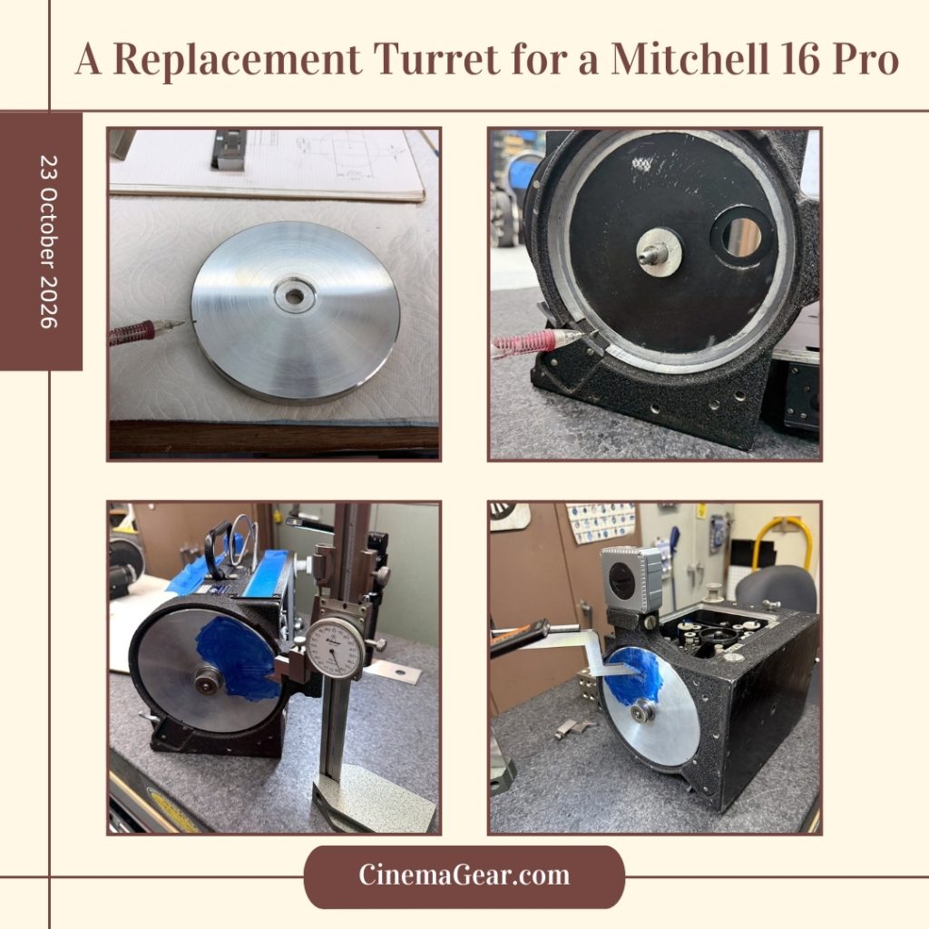 Beginning the process of machining a replacement turret for a Mitchell 16 Pro 16mm camera.