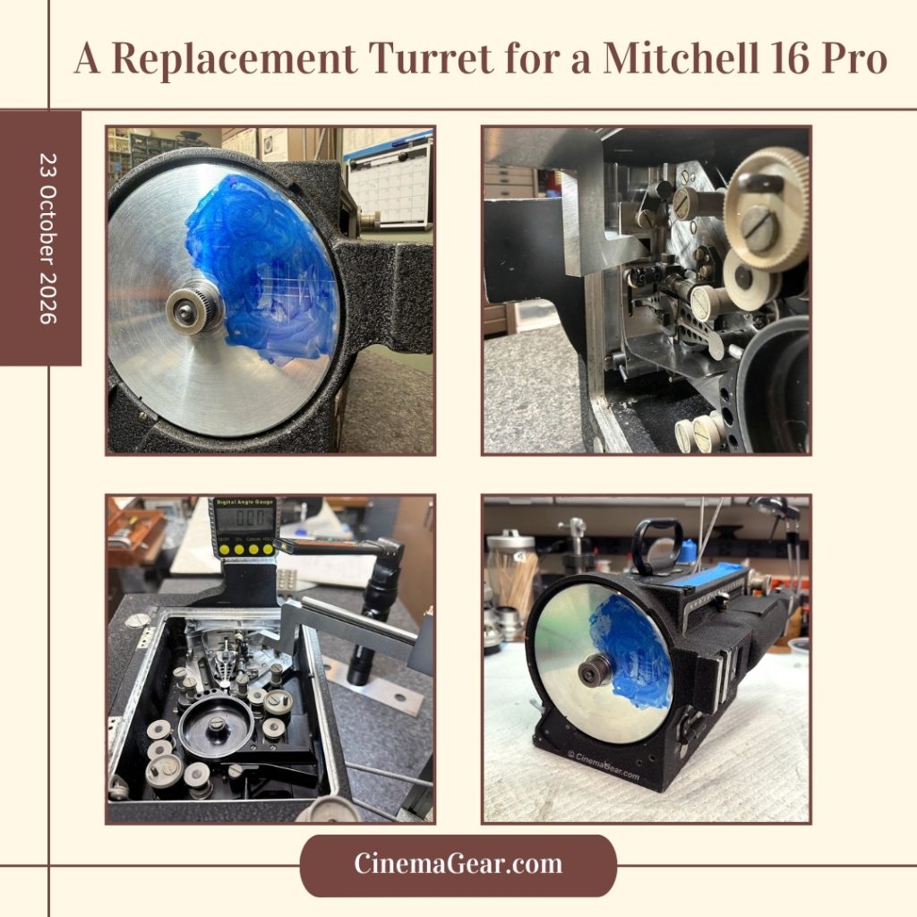 Beginning the process of machining a replacement turret for a Mitchell 16 Pro 16mm camera.