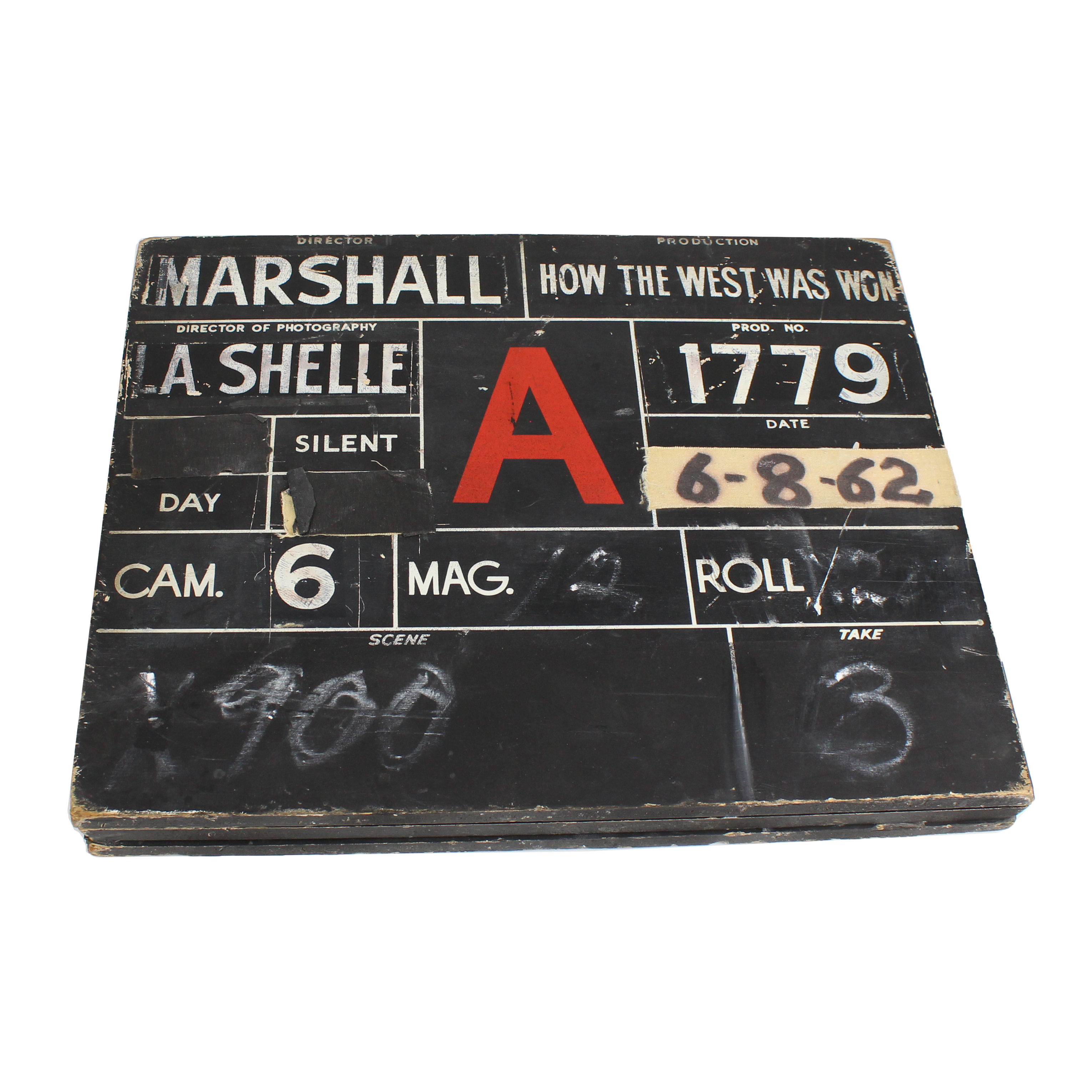 original Cinerama slate from How the West Was Won out of the collection of John Hora