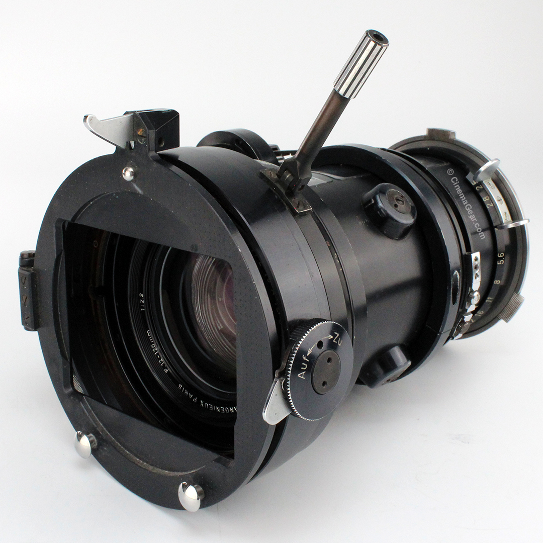 Angenieux 12-120mm f2.2 zoom lens in Arriflex 16 BL blimp