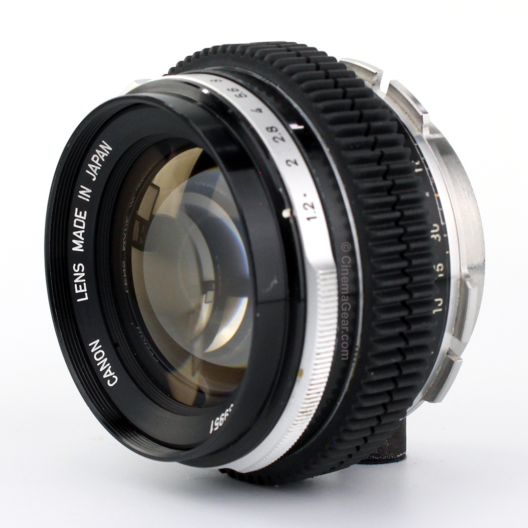 Canon 55mm FL T1.2 lens in PL mount adapter